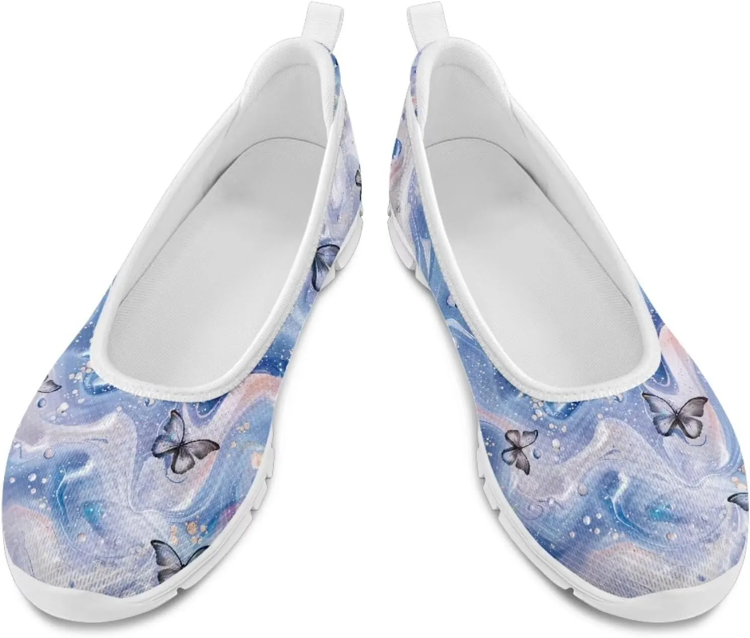 Various Stylish Marble Print Ballet Flats Shoes for Women Round Toe Slip On Mesh Casual Sneakers Fit Comfort Outdoor Walking Platform Loafers