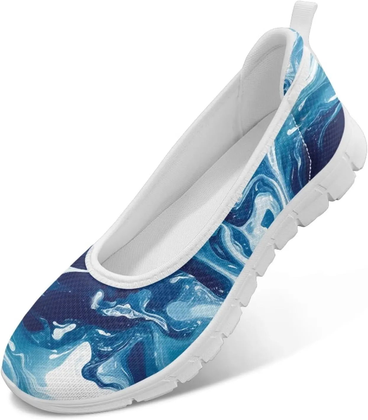 Various Stylish Marble Print Ballet Flats Shoes for Women Round Toe Slip On Mesh Casual Sneakers Fit Comfort Outdoor Walking Platform Loafers