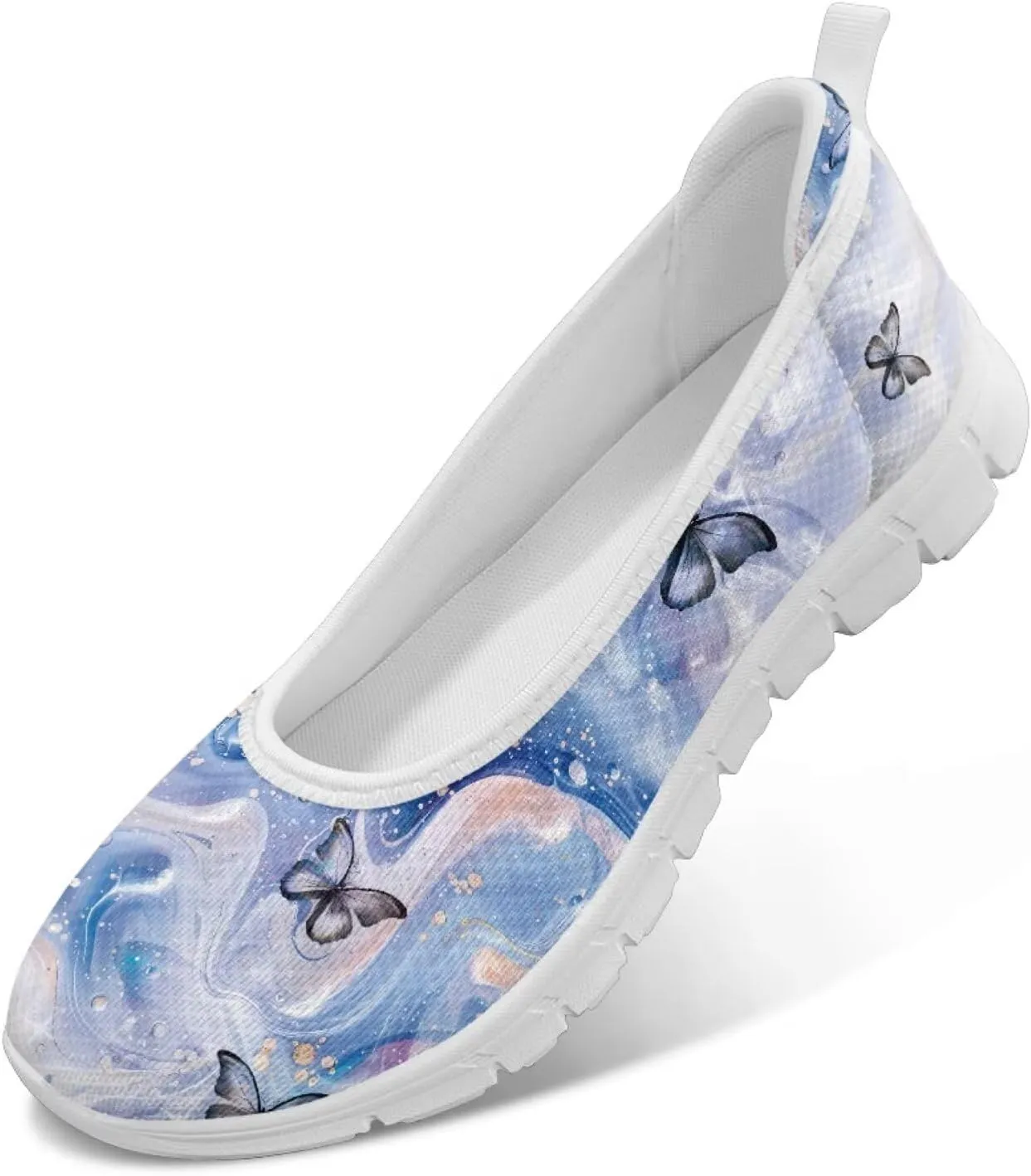 Various Stylish Marble Print Ballet Flats Shoes for Women Round Toe Slip On Mesh Casual Sneakers Fit Comfort Outdoor Walking Platform Loafers