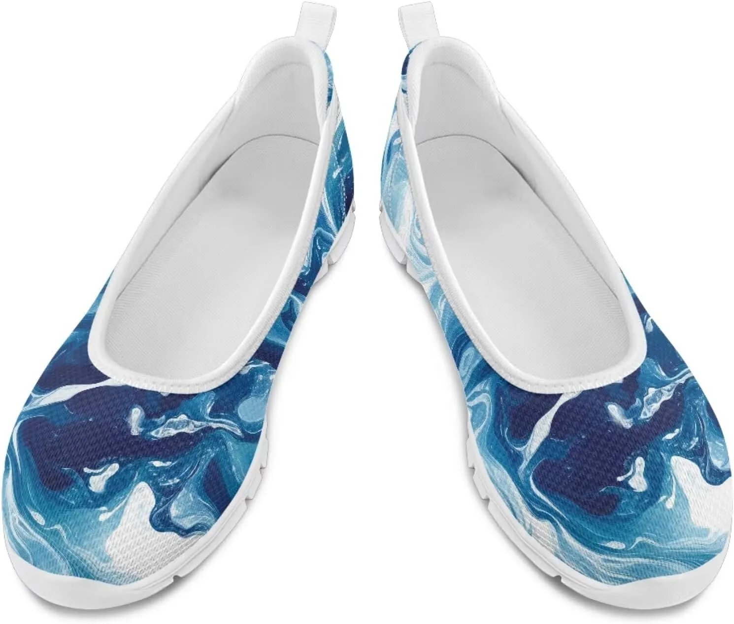 Various Stylish Marble Print Ballet Flats Shoes for Women Round Toe Slip On Mesh Casual Sneakers Fit Comfort Outdoor Walking Platform Loafers