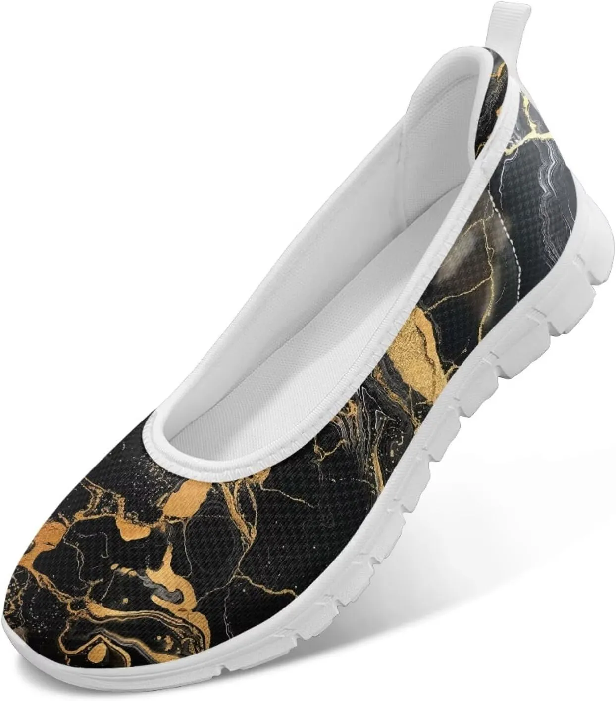 Various Stylish Marble Print Ballet Flats Shoes for Women Round Toe Slip On Mesh Casual Sneakers Fit Comfort Outdoor Walking Platform Loafers