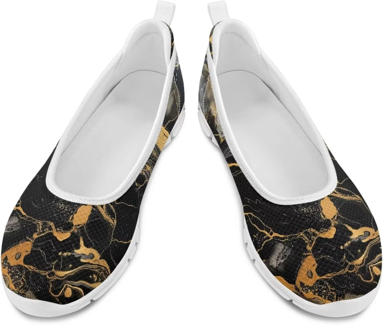 Various Stylish Marble Print Ballet Flats Shoes for Women Round Toe Slip On Mesh Casual Sneakers Fit Comfort Outdoor Walking Platform Loafers
