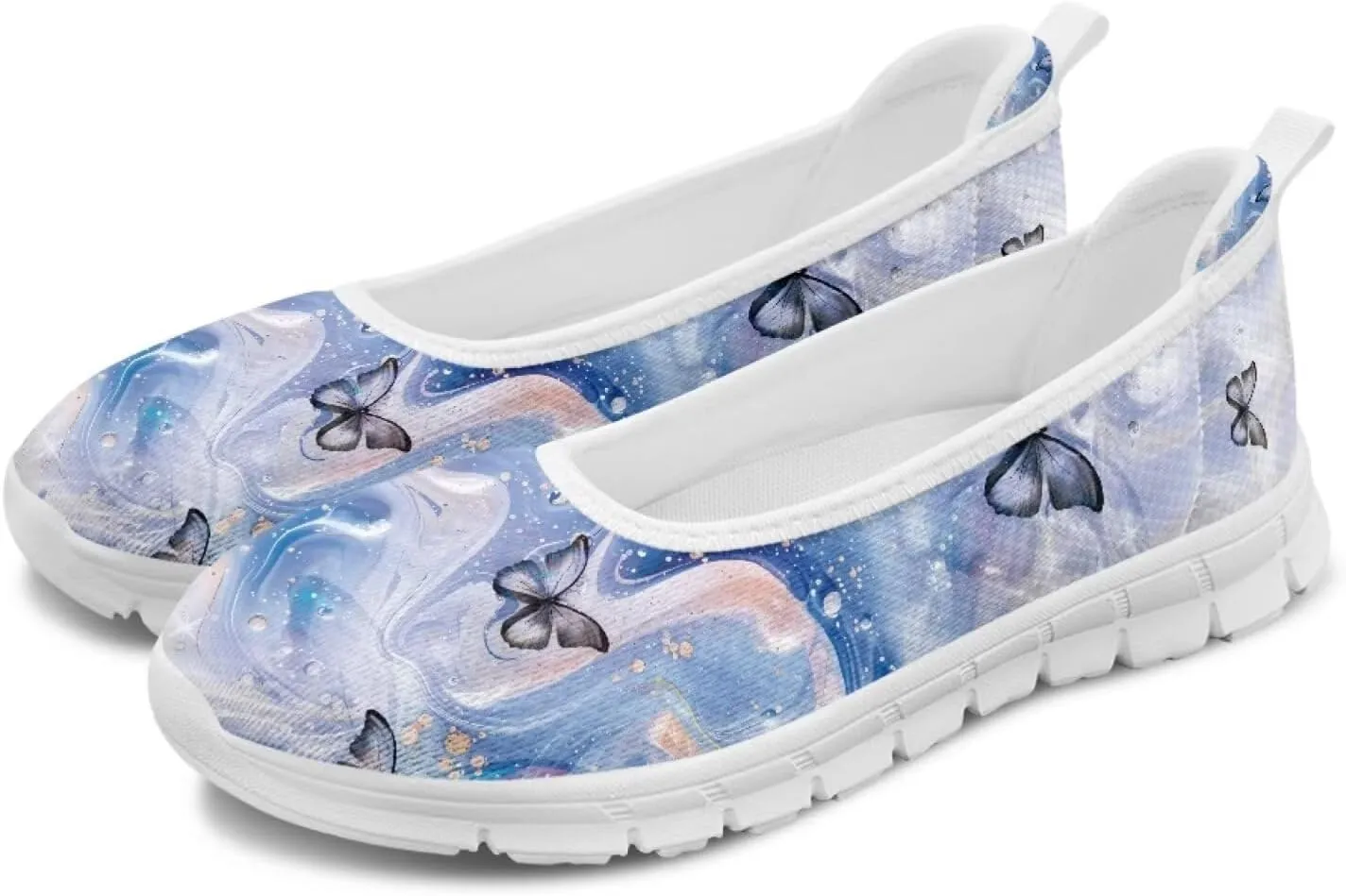 Various Stylish Marble Print Ballet Flats Shoes for Women Round Toe Slip On Mesh Casual Sneakers Fit Comfort Outdoor Walking Platform Loafers