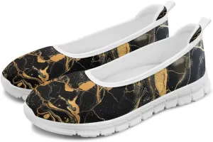 Various Stylish Marble Print Ballet Flats Shoes for Women Round Toe Slip On Mesh Casual Sneakers Fit Comfort Outdoor Walking Platform Loafers