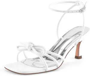 Vaslemuse Heels, Kitten Heels for Women, Bow Heel Sandals Square Open Toe, for Wedding Dress Party