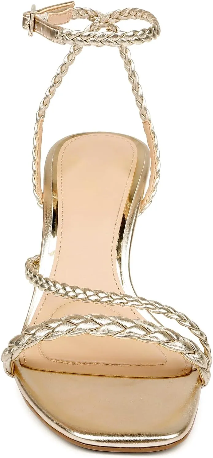 Vaslemuse Heels, Kitten Heels for Women, Strappy Sandals Braided Heels Ankle Strap Dress Pumps Square Open Toe Party Dance Shoes