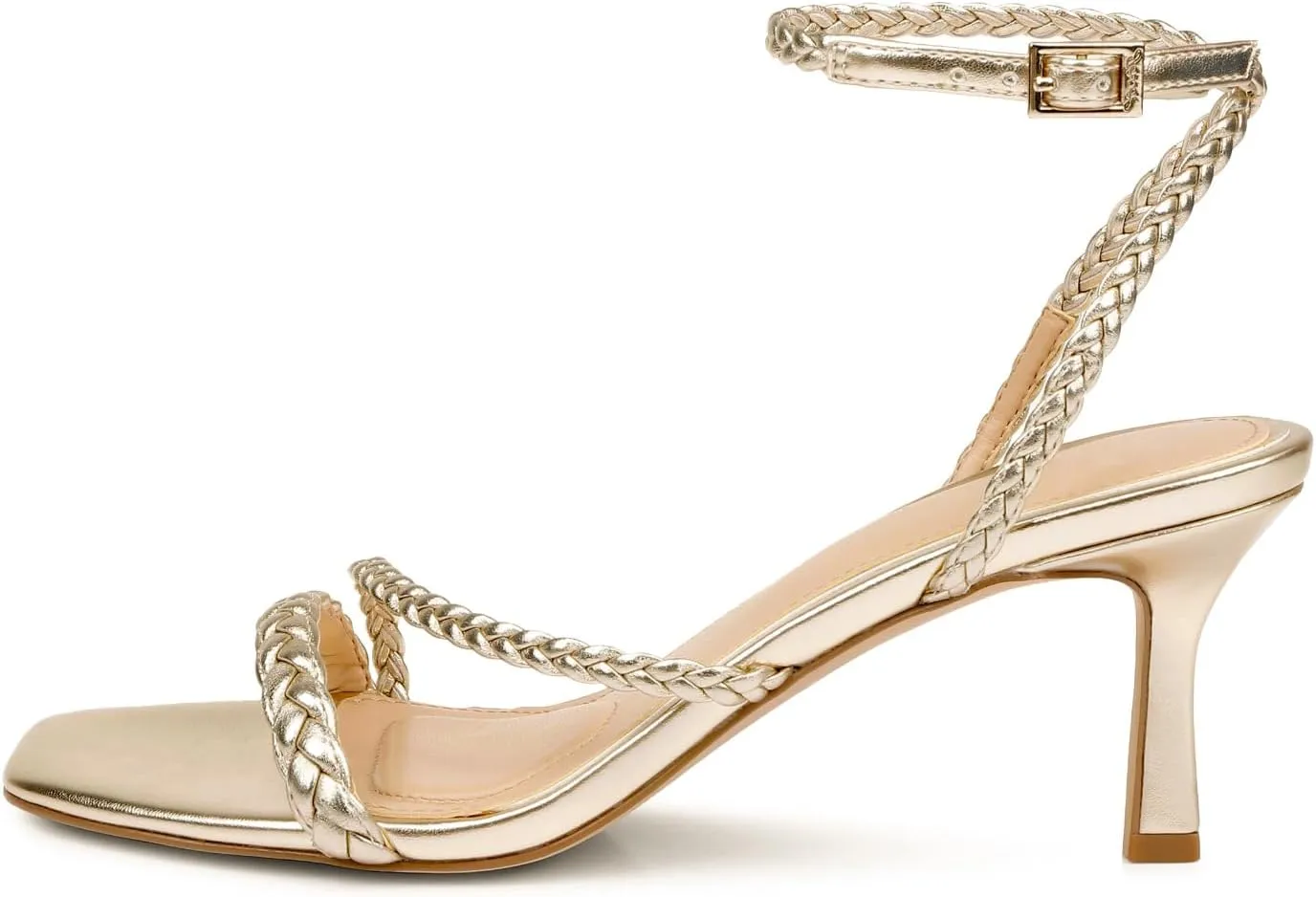 Vaslemuse Heels, Kitten Heels for Women, Strappy Sandals Braided Heels Ankle Strap Dress Pumps Square Open Toe Party Dance Shoes