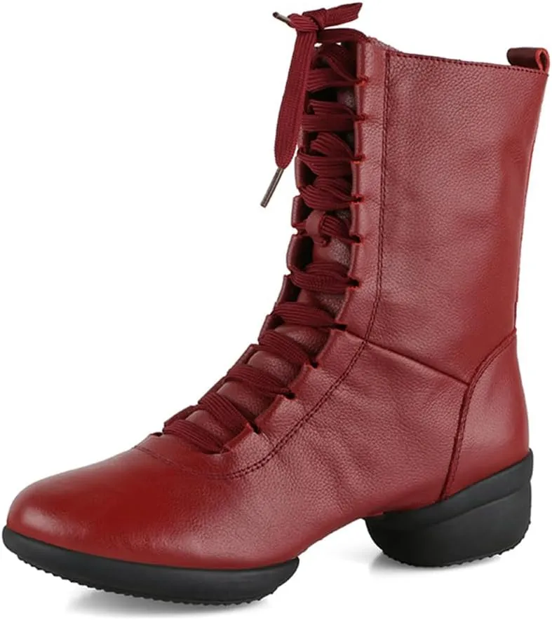 VEACAM Jazz Dance Boots Ballet Lace-Up Dancing Sneakers for Women Girl High Top Modern Dance Performance Shoes