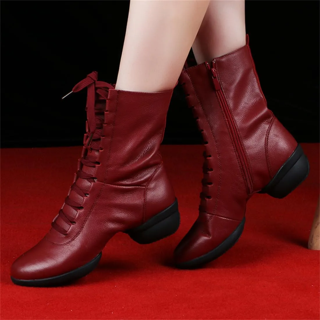 VEACAM Jazz Dance Boots Ballet Lace-Up Dancing Sneakers for Women Girl High Top Modern Dance Performance Shoes