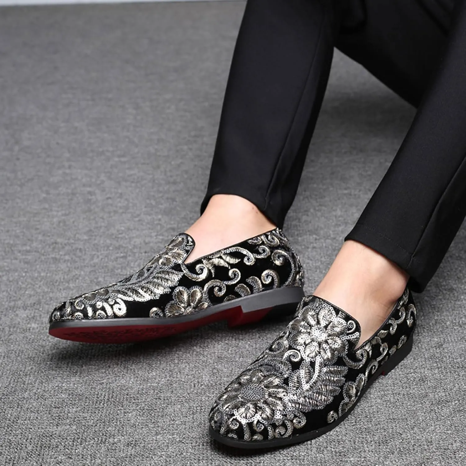 Venshine Mens Dress Loafers Slip On Shoes Glitter Wedding Party Prom Shoes