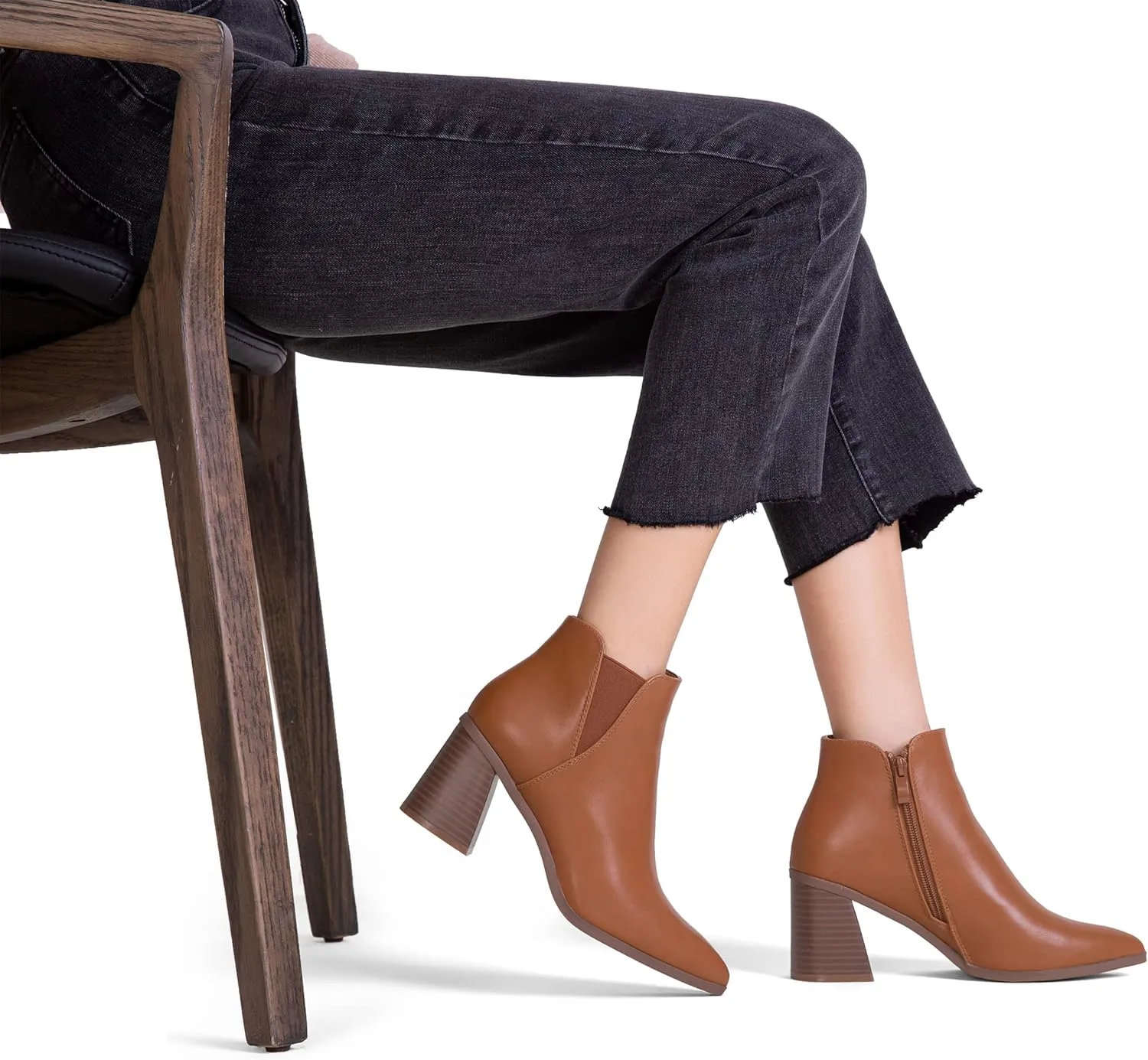 Vepose Women's 9631 Ankle Booties Pointed Toe, Block Chunky Heel Boots with Side Zipper