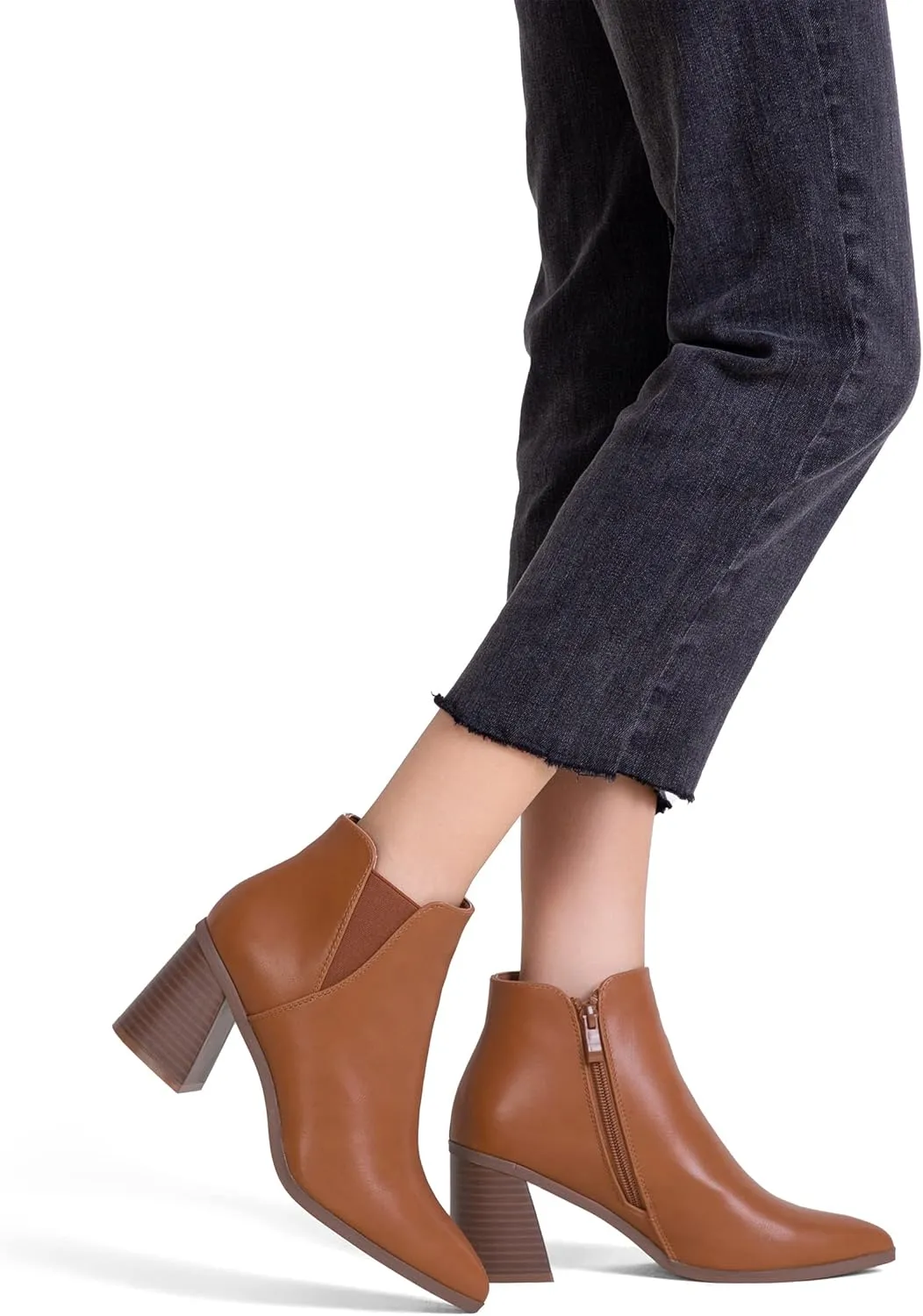 Vepose Women's 9631 Ankle Booties Pointed Toe, Block Chunky Heel Boots with Side Zipper