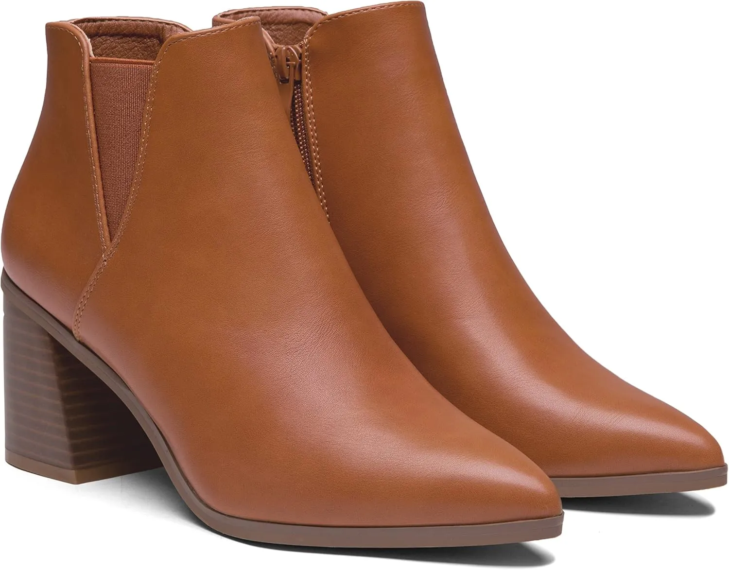 Vepose Women's 9631 Ankle Booties Pointed Toe, Block Chunky Heel Boots with Side Zipper