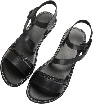 Verdusa Women's PU Leather Open Toe Slip on Flat Sandal Braided Strap Summer Slides Sandal