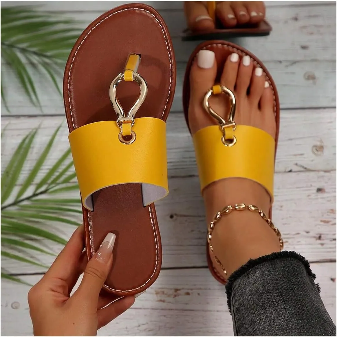 Verdusa Women's Summer Colorblock Thong Sandals Open Toe Slip on Slippers