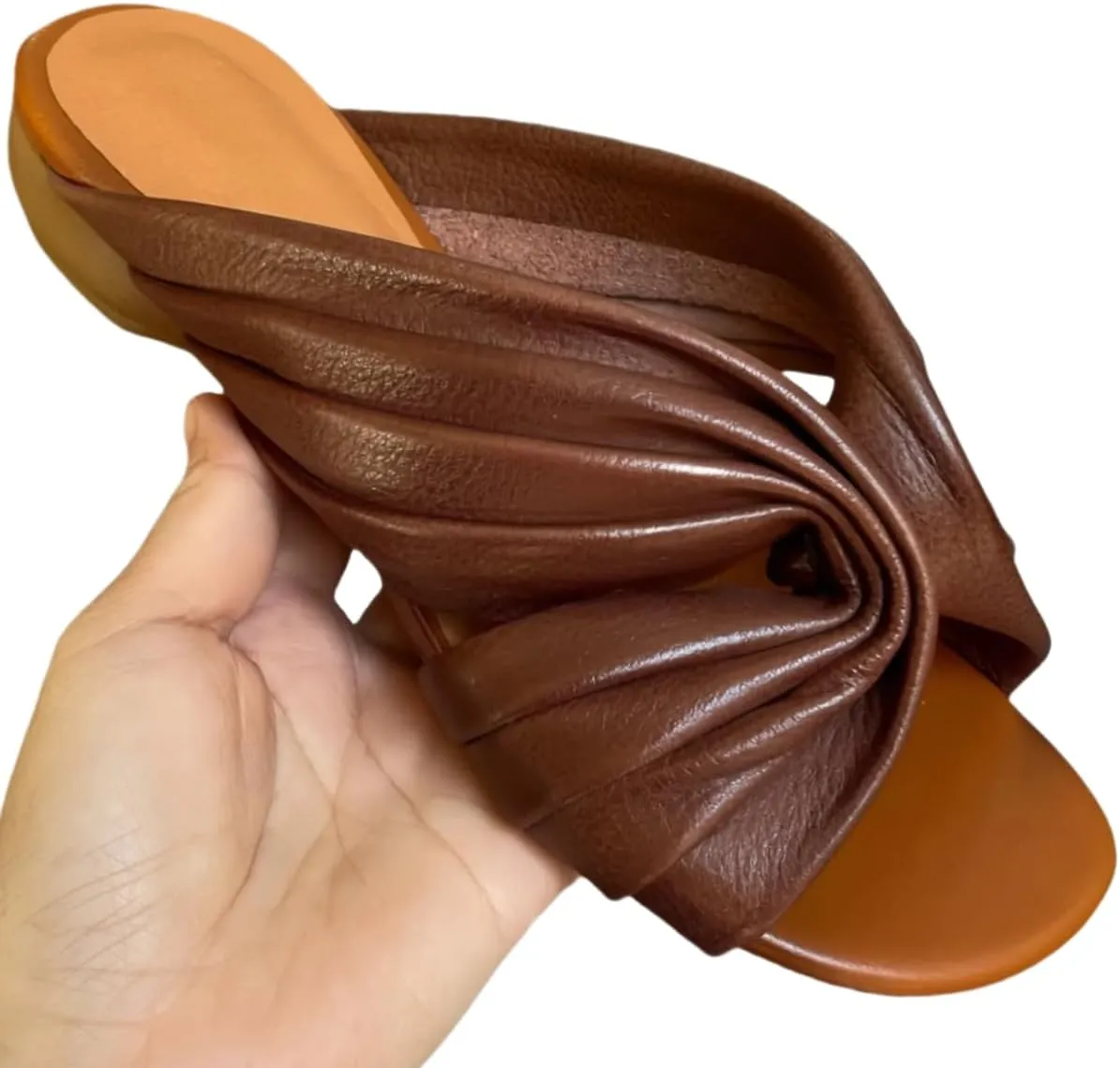 Vintage Gladiator Style Women's Slide Sandals Cross-Pleated Design Soft Sole Genuine Leather Shoes Breathable and Comfortable Casual Summer