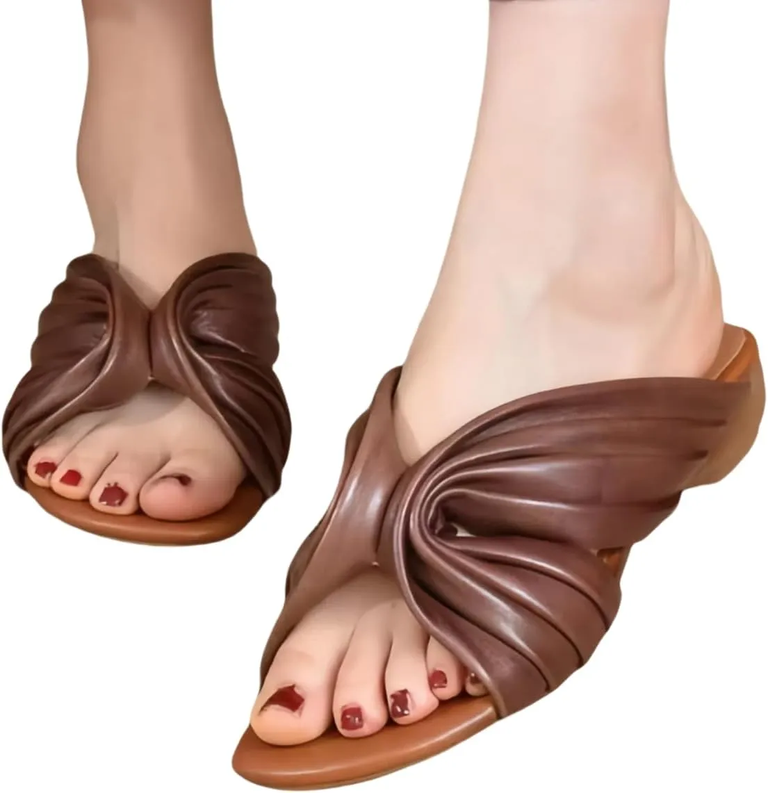Vintage Gladiator Style Women's Slide Sandals Cross-Pleated Design Soft Sole Genuine Leather Shoes Breathable and Comfortable Casual Summer