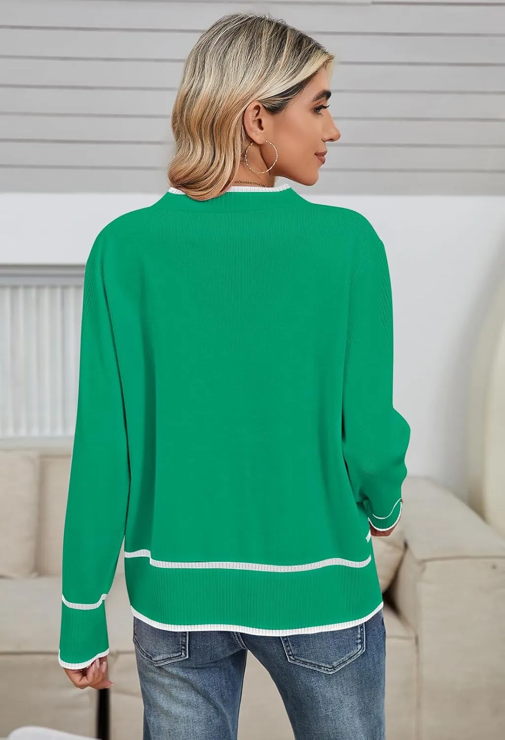 Viottiset Women's Cardigan Sweaters Oversized Button Down Striped V Neck Color Block Knit Sweater Lightweight