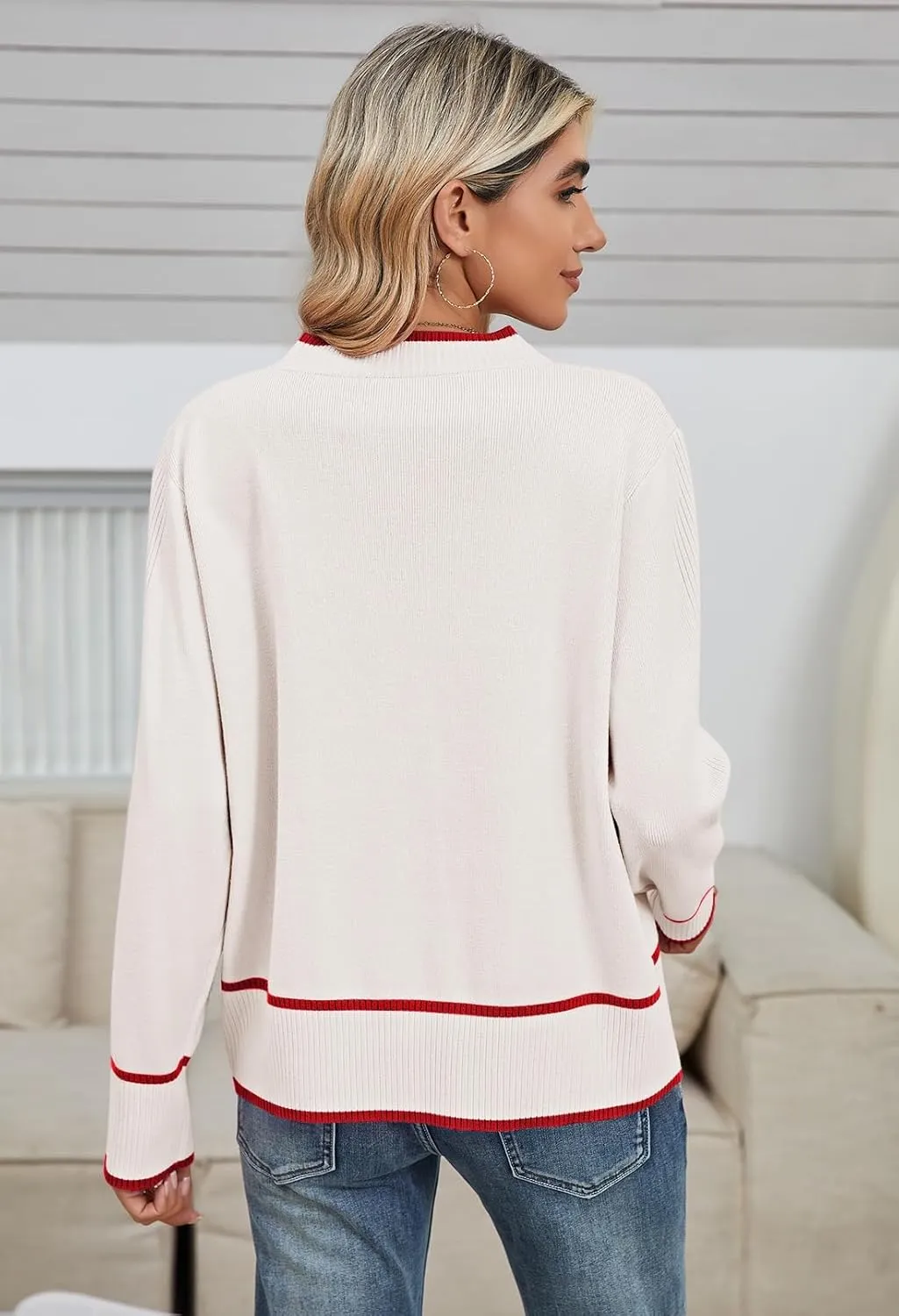 Viottiset Women's Cardigan Sweaters Oversized Button Down Striped V Neck Color Block Knit Sweater Lightweight