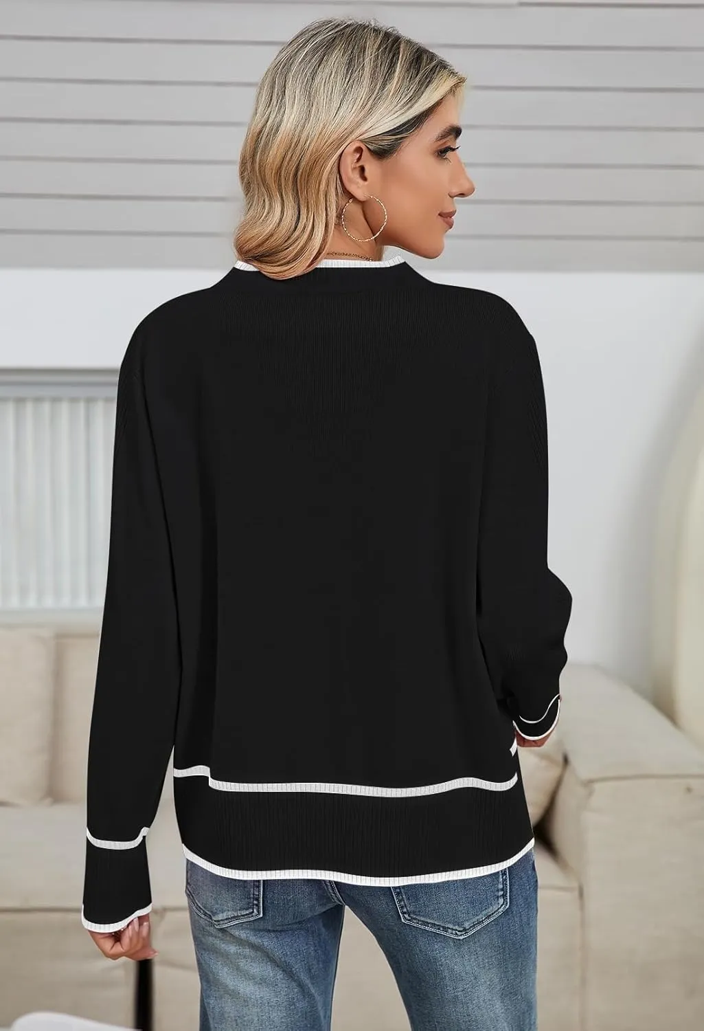 Viottiset Women's Cardigan Sweaters Oversized Button Down Striped V Neck Color Block Knit Sweater Lightweight