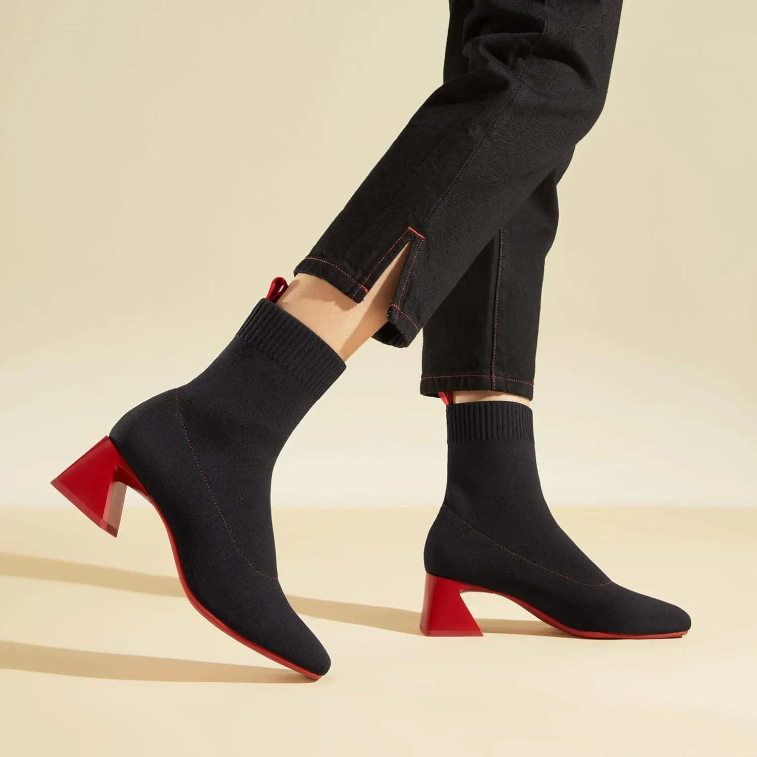 VIVAIA Regina Pro Women's High Heels Ankle Boots Slip on Square Toe Ankle Booties 2.2'' Mid-High Chunky Heel Booties Lady Dress Short Winter Fall Boots