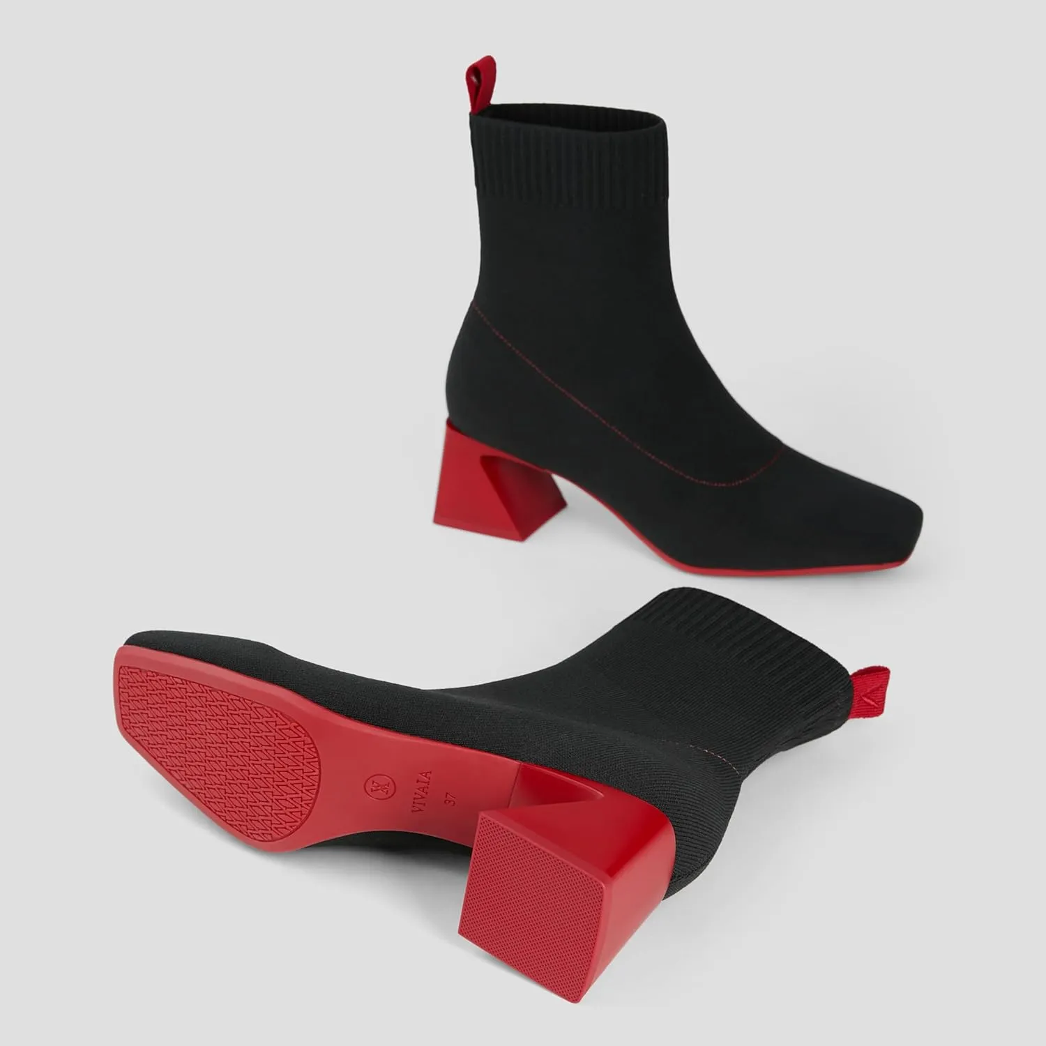 VIVAIA Regina Pro Women's High Heels Ankle Boots Slip on Square Toe Ankle Booties 2.2'' Mid-High Chunky Heel Booties Lady Dress Short Winter Fall Boots