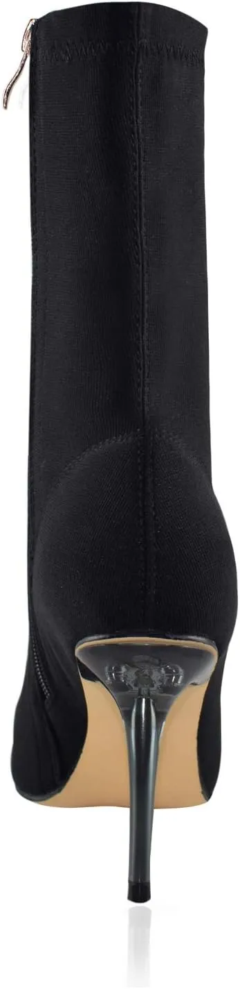 vivianly Stretch Pointed Toe Sock Booties Mid-Calf Ankle Boot Stiletto Heel Boots for Women