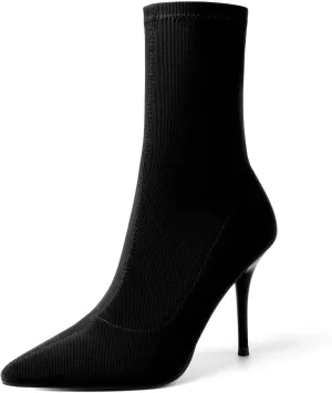 vivianly Stretch Pointed Toe Sock Booties Mid-Calf Ankle Boot Stiletto Heel Boots for Women