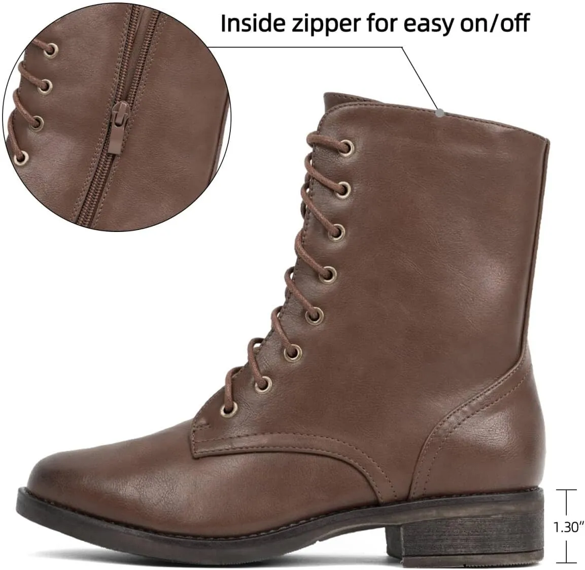 VJH confort Women's Mid Calf Boots Lace-up Military Combat Low Heel Booties with Zipper