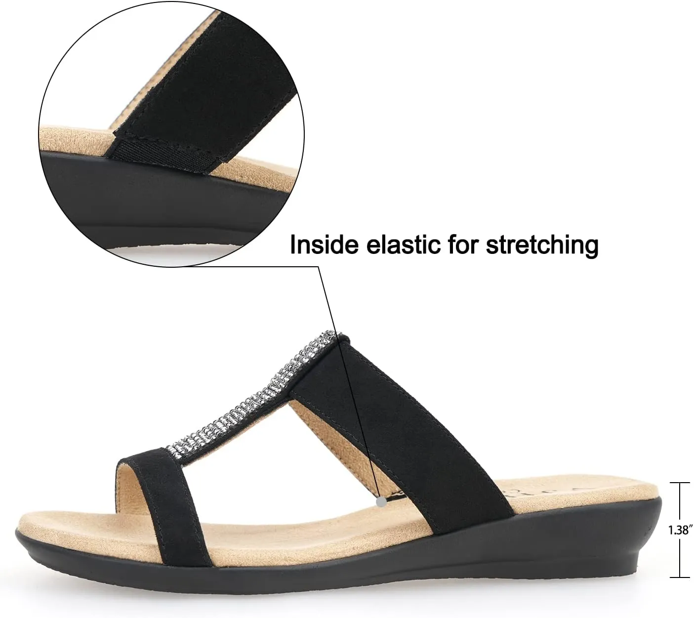 VJH confort Women’s Slides, Comfortable Open toe Rhinestone H-band Dressy Flat Sandals