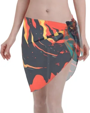Volcano Print Swimsuit Coverups For Women Beach Wrap Sheer Short Skirt Scarf Swimwear