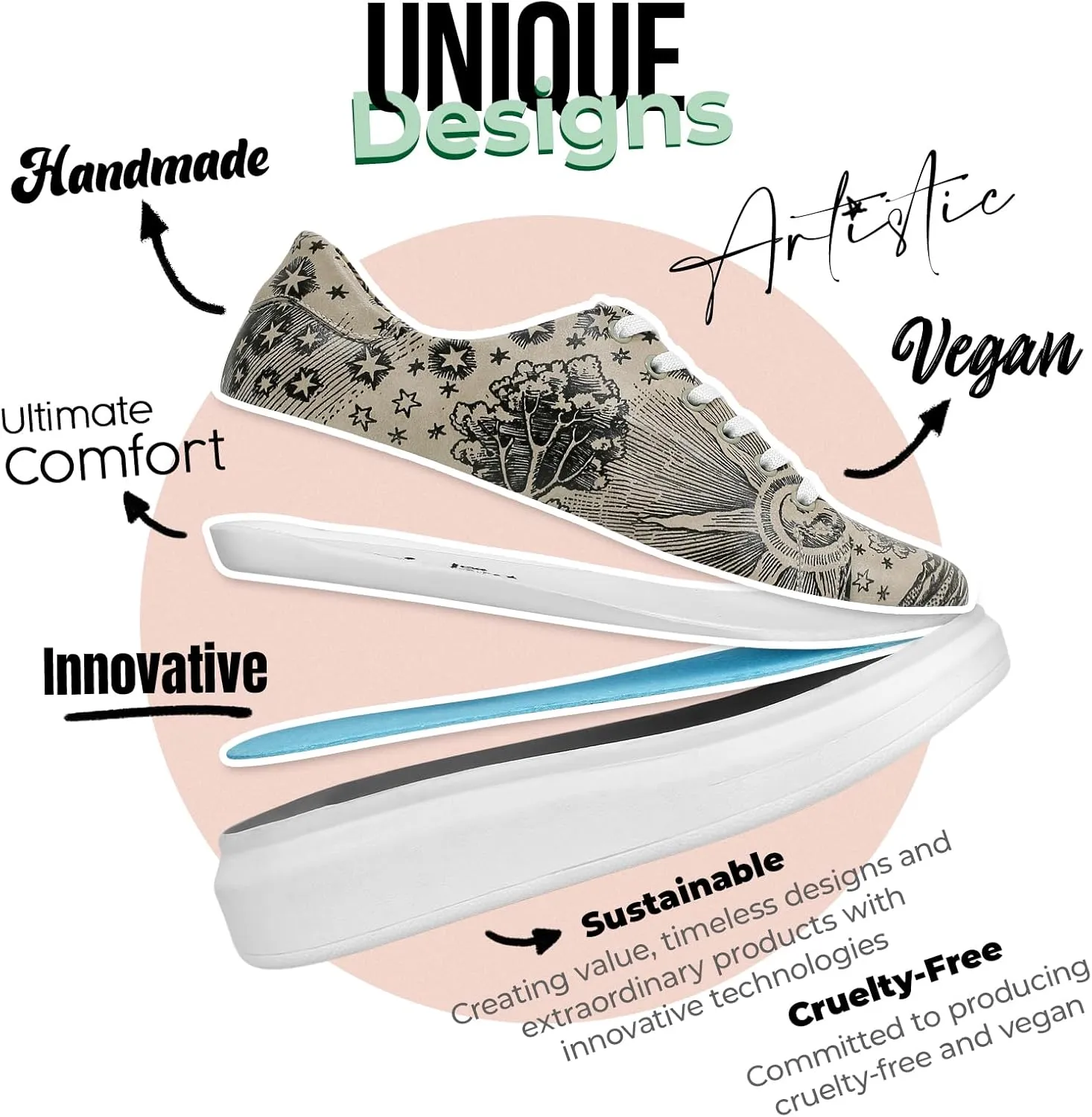 Wedge Platform Sneakers for Women - Handmade Vegan Leather, Unique Chunky Sneakers