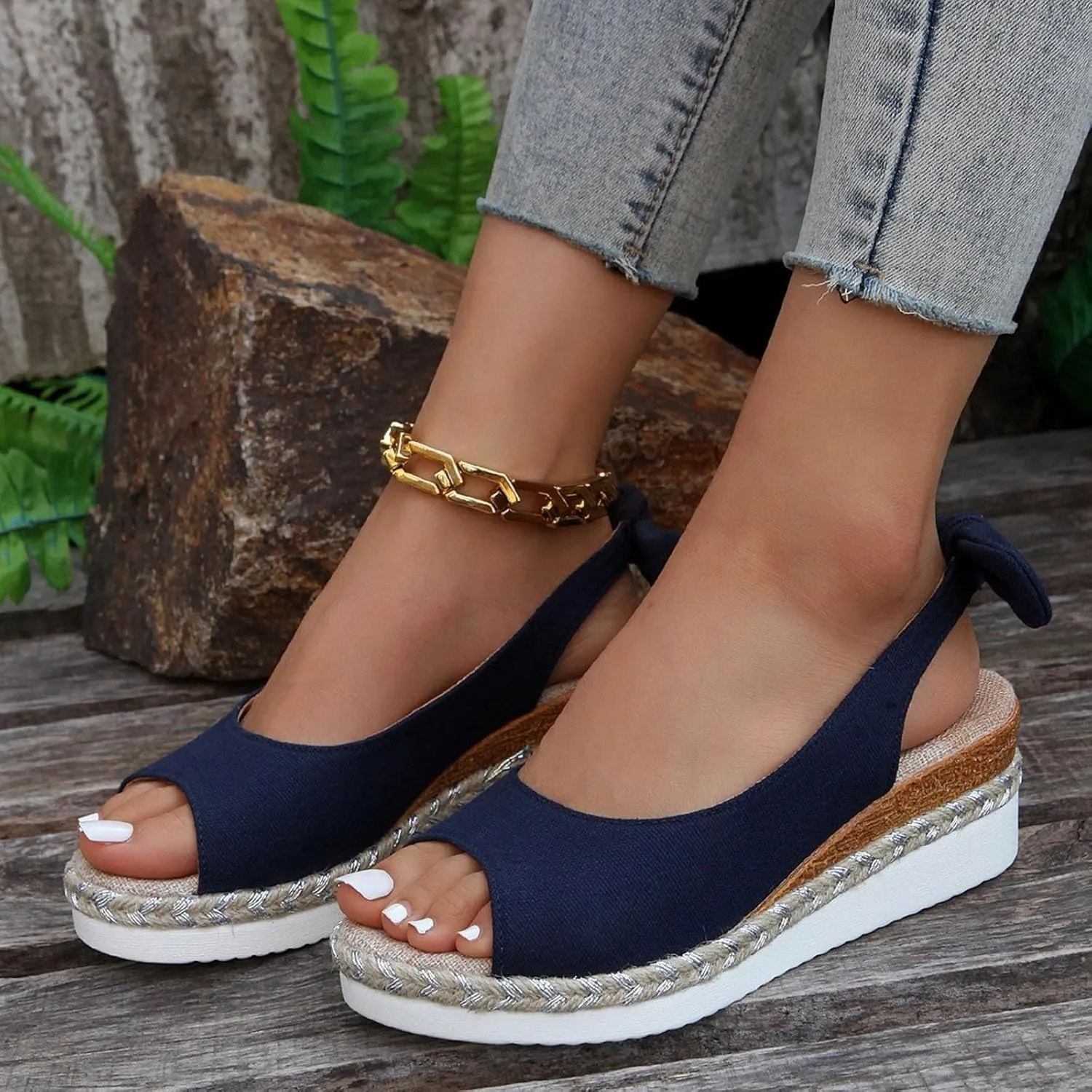 Wedge Sandals for Women Espadrilles Orthopedic Sandals Platform Wedges Comfortable Summer Casual Heels Sandals Dressy Open Toe Ankle Strap Low Wedge Outdoor Beach Shoes