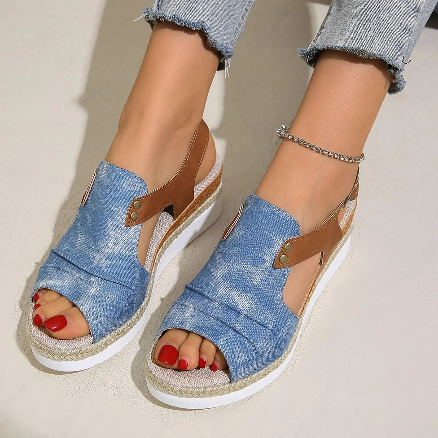 Wedge Sandals for Women Espadrilles Orthopedic Sandals Platform Wedges Comfortable Summer Casual Heels Sandals Dressy Open Toe Ankle Strap Low Wedge Outdoor Beach Shoes