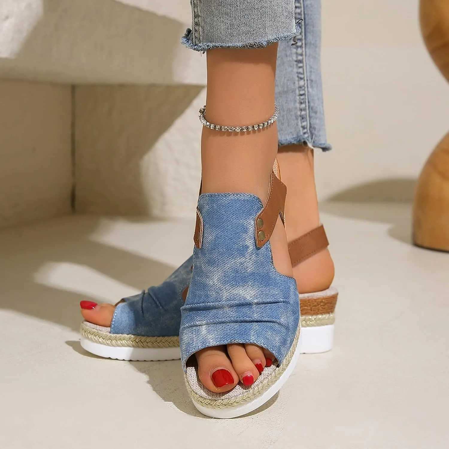 Wedge Sandals for Women Espadrilles Orthopedic Sandals Platform Wedges Comfortable Summer Casual Heels Sandals Dressy Open Toe Ankle Strap Low Wedge Outdoor Beach Shoes