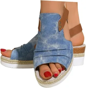 Wedge Sandals for Women Espadrilles Orthopedic Sandals Platform Wedges Comfortable Summer Casual Heels Sandals Dressy Open Toe Ankle Strap Low Wedge Outdoor Beach Shoes