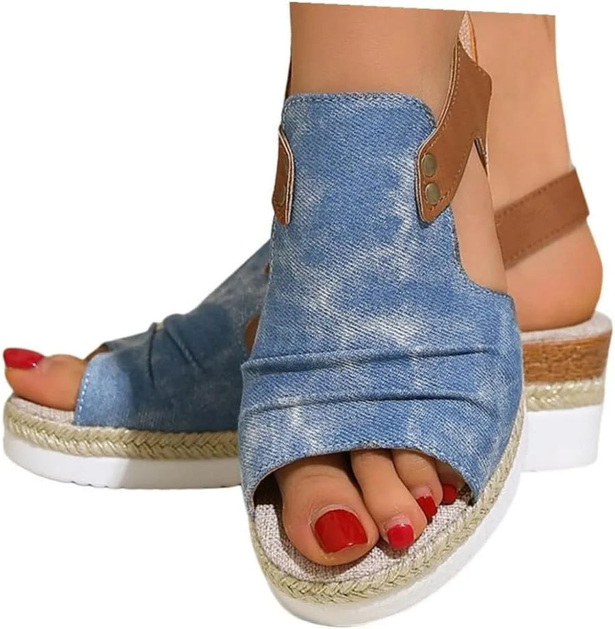 Wedge Sandals for Women Espadrilles Orthopedic Sandals Platform Wedges Comfortable Summer Casual Heels Sandals Dressy Open Toe Ankle Strap Low Wedge Outdoor Beach Shoes