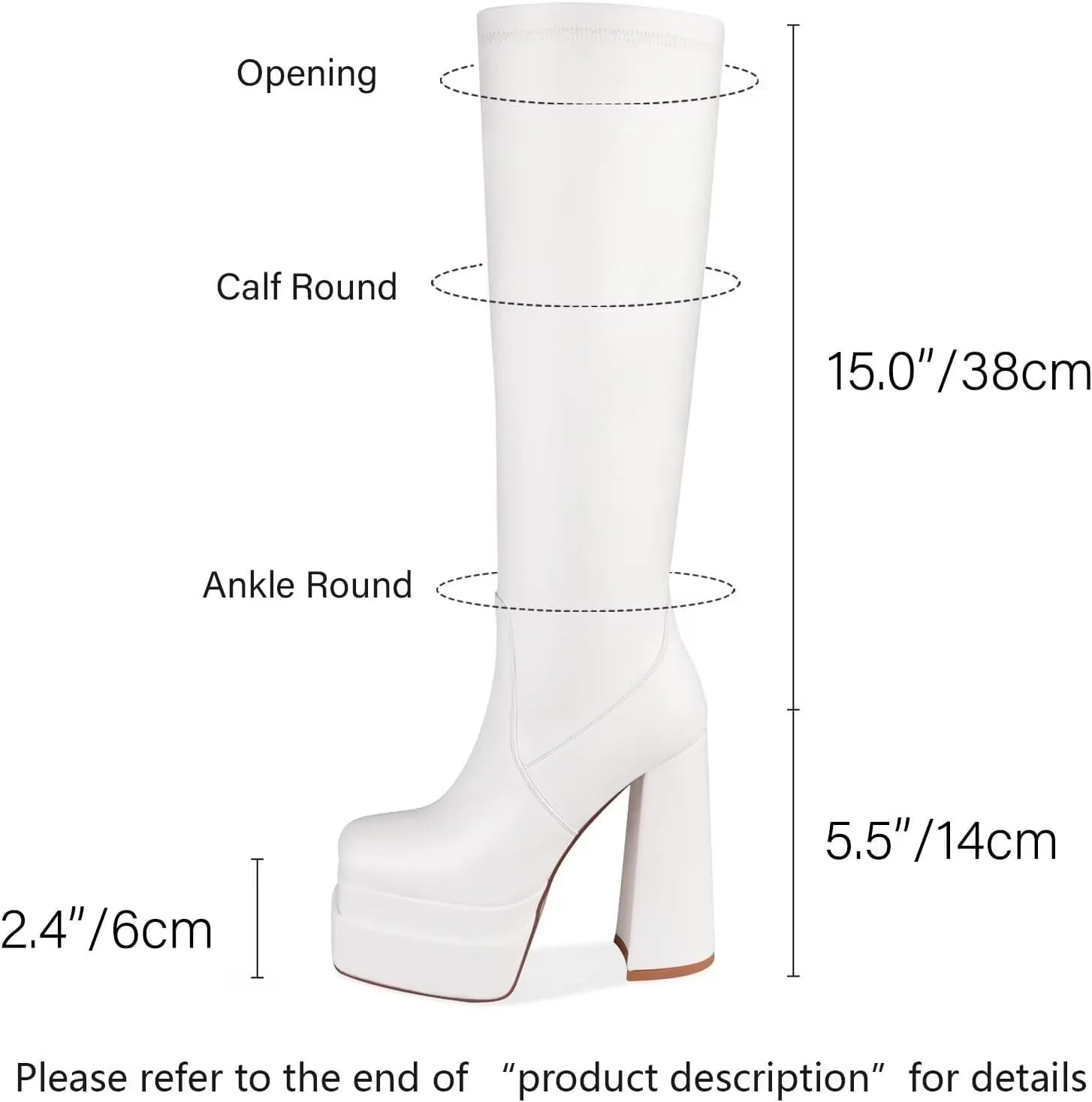 wetkiss Platform Knee High Boots Women Chunky High Heel Black Boots for Women Gogo Boot with Side Zipper Stretchy Boot Not for Bigger Wide Calf