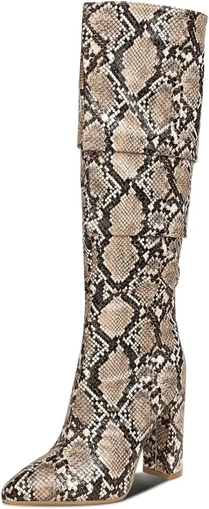 wetkiss Rhinestone/PU Low Chunky Pointed Toe Knee High Boots for Women with Full Bling Sparkly Crystals Booties for Wedding Party Date Dress