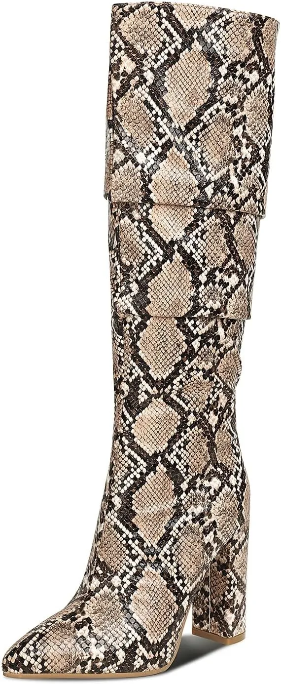 wetkiss Rhinestone/PU Low Chunky Pointed Toe Knee High Boots for Women with Full Bling Sparkly Crystals Booties for Wedding Party Date Dress