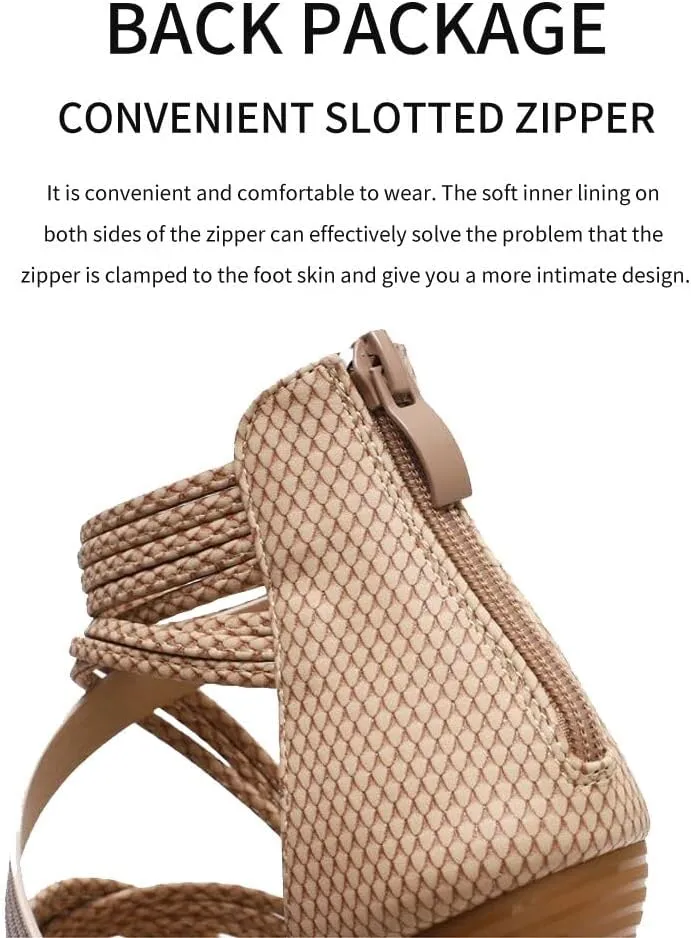 WOJWSKI Women's Flat Sandal Flip Flops Open Toe Strap Zipper Back Flatform Wedge Sandals Beach Summer Shoes