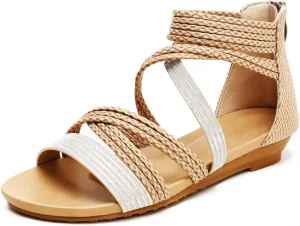WOJWSKI Women's Flat Sandal Flip Flops Open Toe Strap Zipper Back Flatform Wedge Sandals Beach Summer Shoes