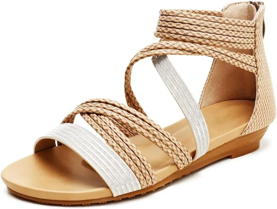 WOJWSKI Women's Flat Sandal Flip Flops Open Toe Strap Zipper Back Flatform Wedge Sandals Beach Summer Shoes