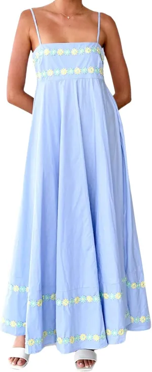 Women Floral Embroidered Maxi Dress Spaghetti Strap Smocked Maxi Dress A Line Flowy Swing Long Dress
