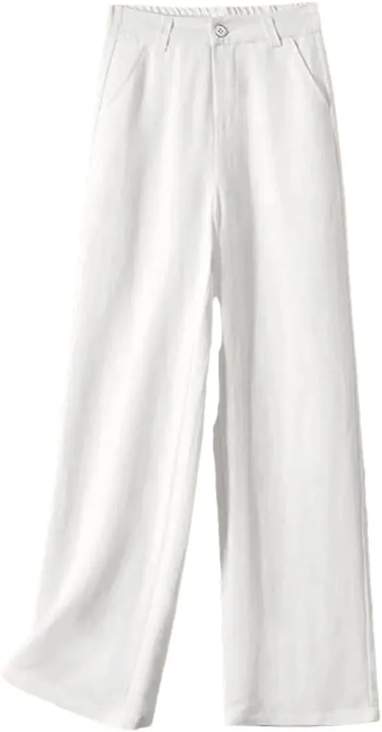 Women Loose Cotton Linen High Waist Casual Straight Streetwear Bottom Wide Leg Pants