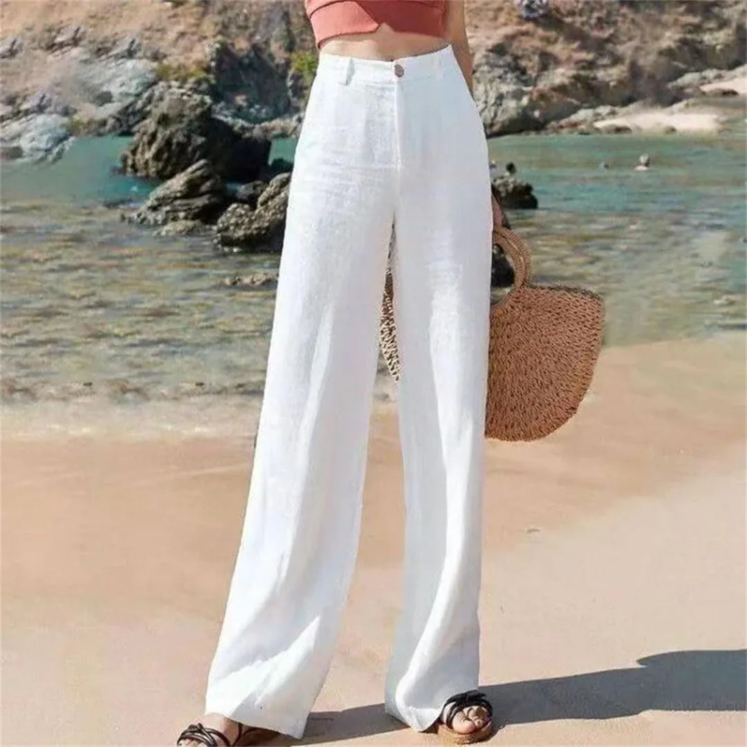 Women Loose Cotton Linen High Waist Casual Straight Streetwear Bottom Wide Leg Pants