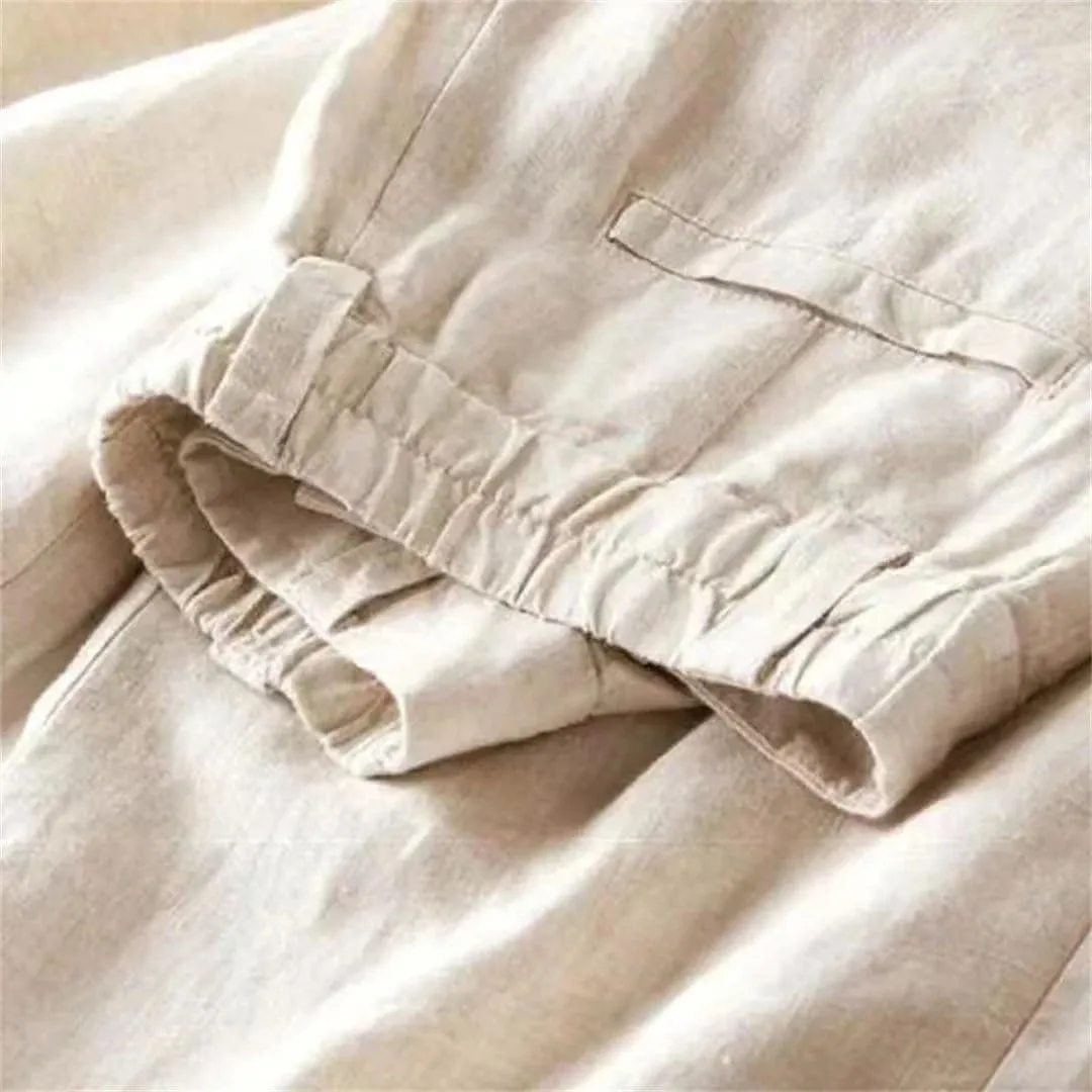 Women Loose Cotton Linen High Waist Casual Straight Streetwear Bottom Wide Leg Pants
