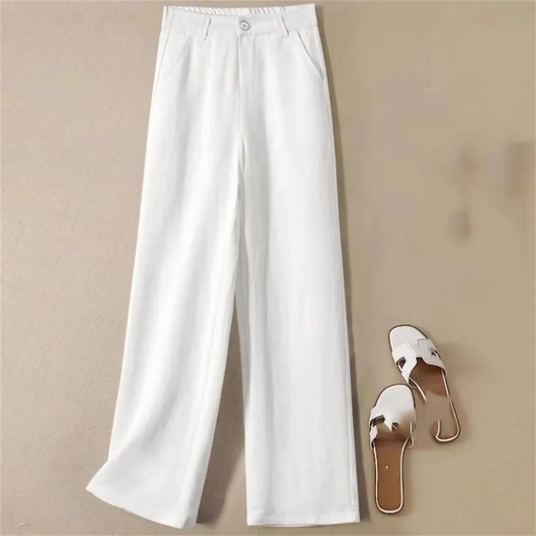 Women Loose Cotton Linen High Waist Casual Straight Streetwear Bottom Wide Leg Pants