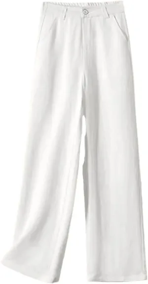 Women Loose Cotton Linen High Waist Casual Straight Streetwear Bottom Wide Leg Pants