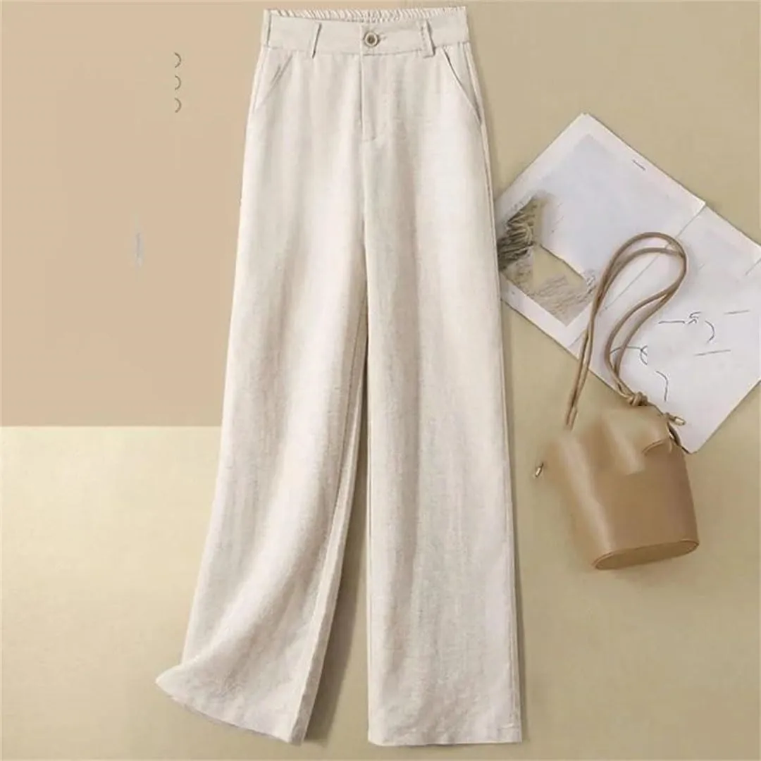 Women Loose Cotton Linen High Waist Casual Straight Streetwear Bottom Wide Leg Pants